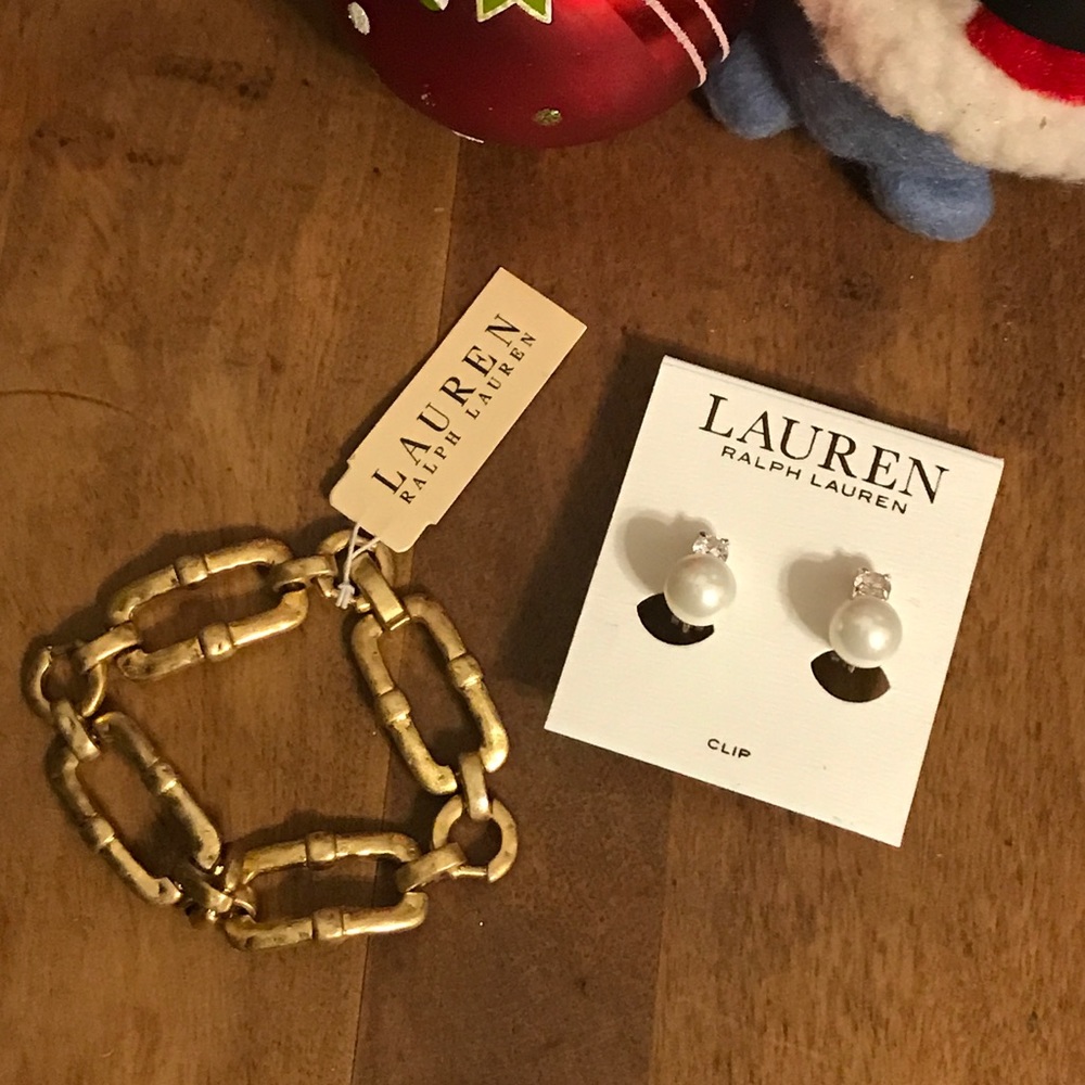 Lauren Goldtone Link Bracelet, Pearl Rhinestone